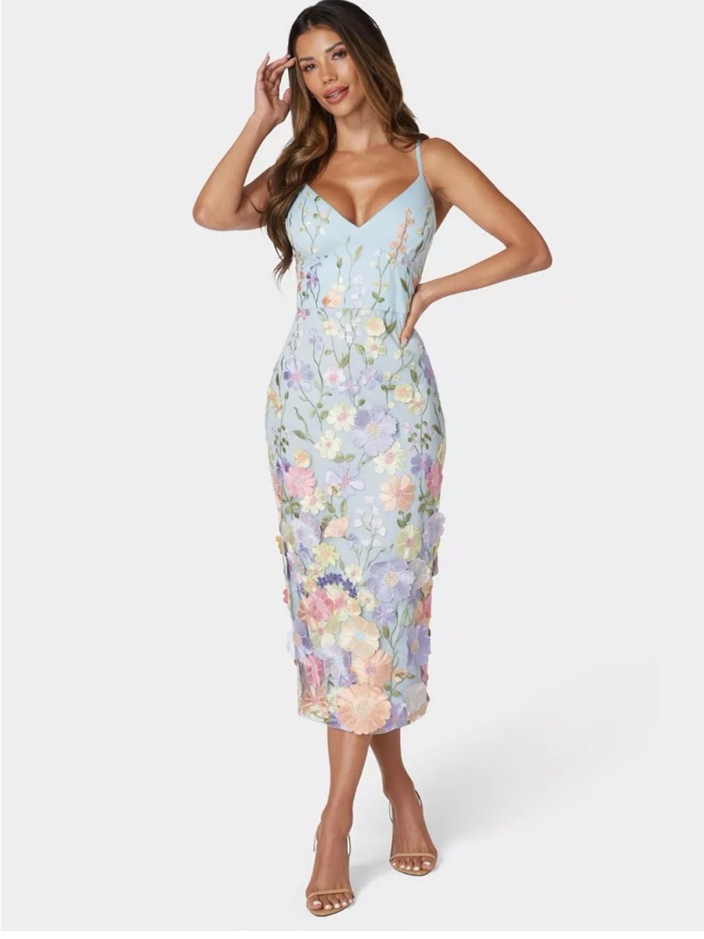 NWT bebe Pastel Blue Floral Embroidered Midi Dress